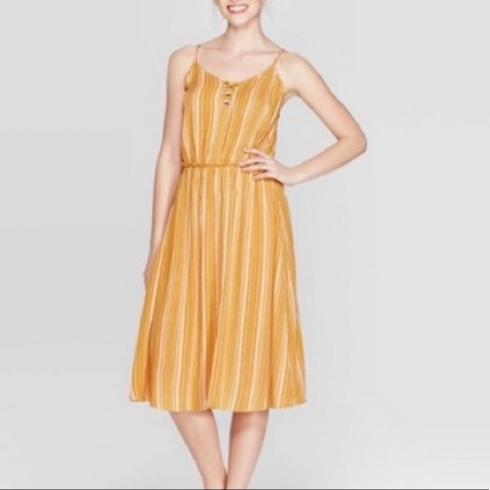 Xhilaration Striped V-Neck Strappy Lace-Up Dress
